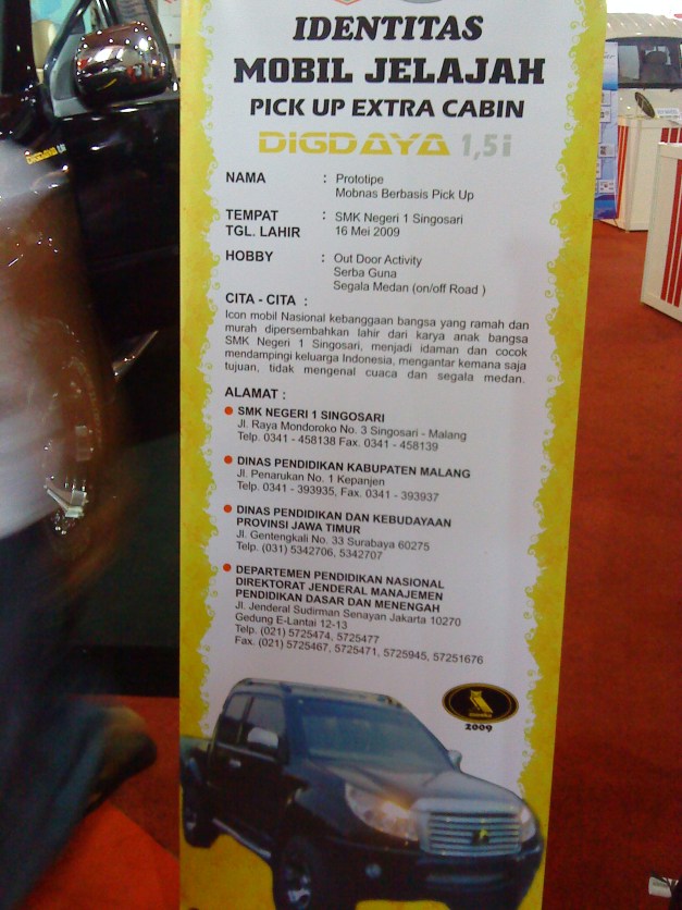 Spesifikasi umum mobil Digdaya.